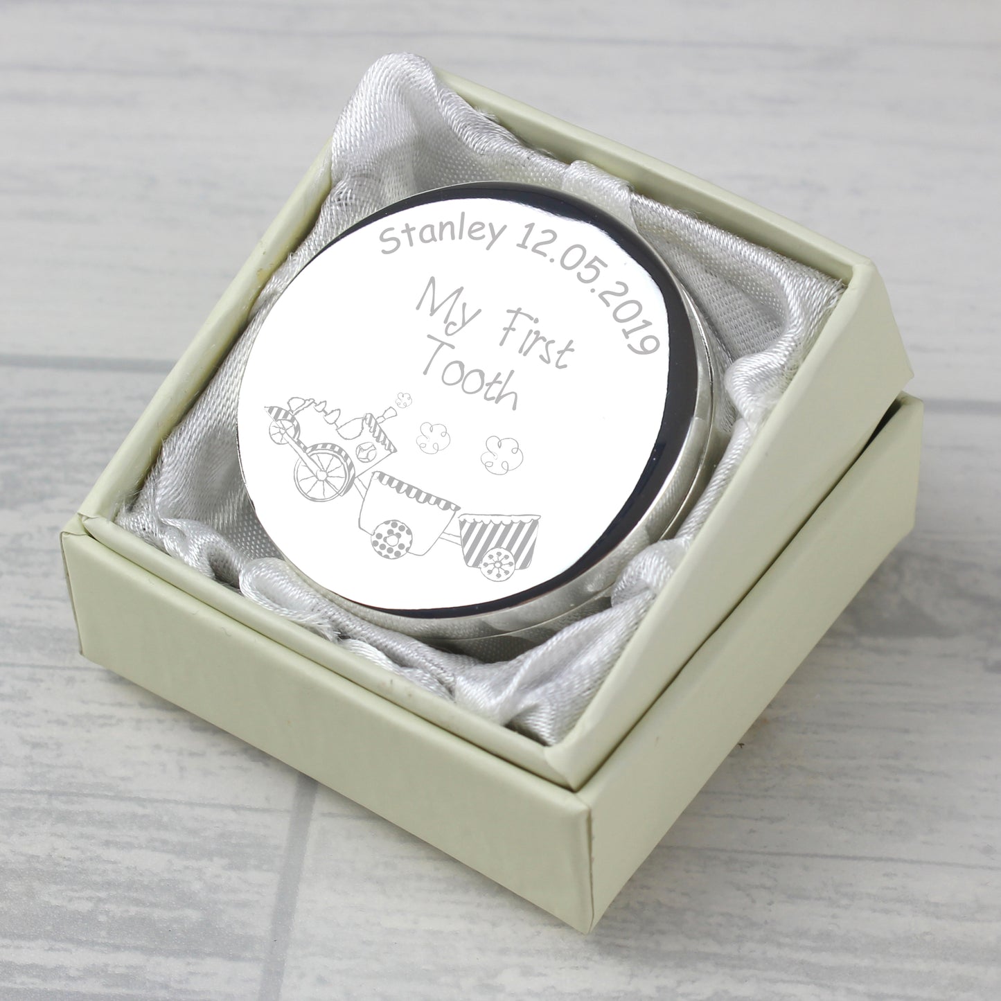 Personalised Train My First Tooth Trinket Box - Personalise It!