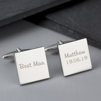 Personalised Wedding Role Square Cufflinks -1 line - Personalise It!