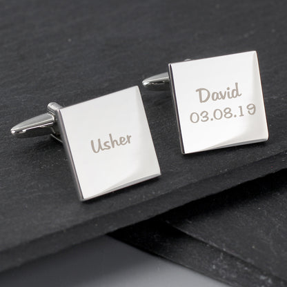 Personalised Wedding Role Square Cufflinks -1 line - Personalise It!