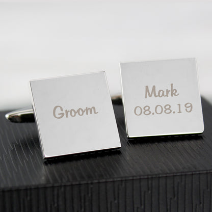Personalised Wedding Role Square Cufflinks -1 line - Personalise It!