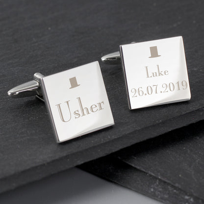 Personalised Decorative Wedding Usher Square Cufflinks - Personalise It!