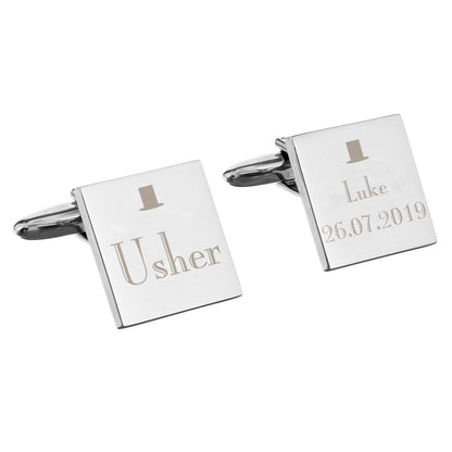 Personalised Decorative Wedding Usher Square Cufflinks - Personalise It!