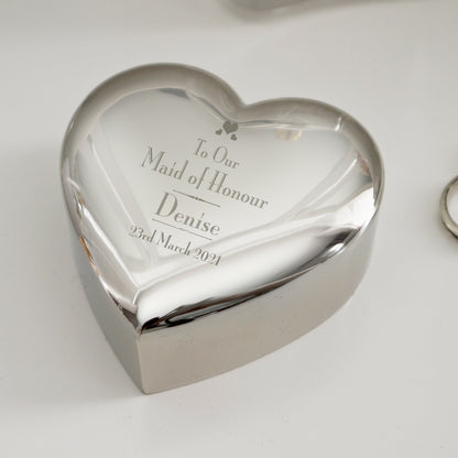 Personalised Decorative Wedding Maid of Honour Heart Trinket Box - Personalise It!