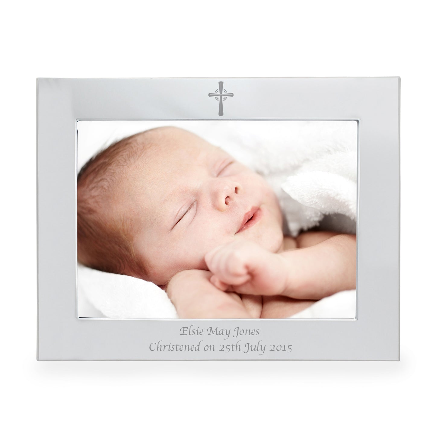 Personalised Silver 7x5 Landscape Cross Photo Frame - Personalise It!