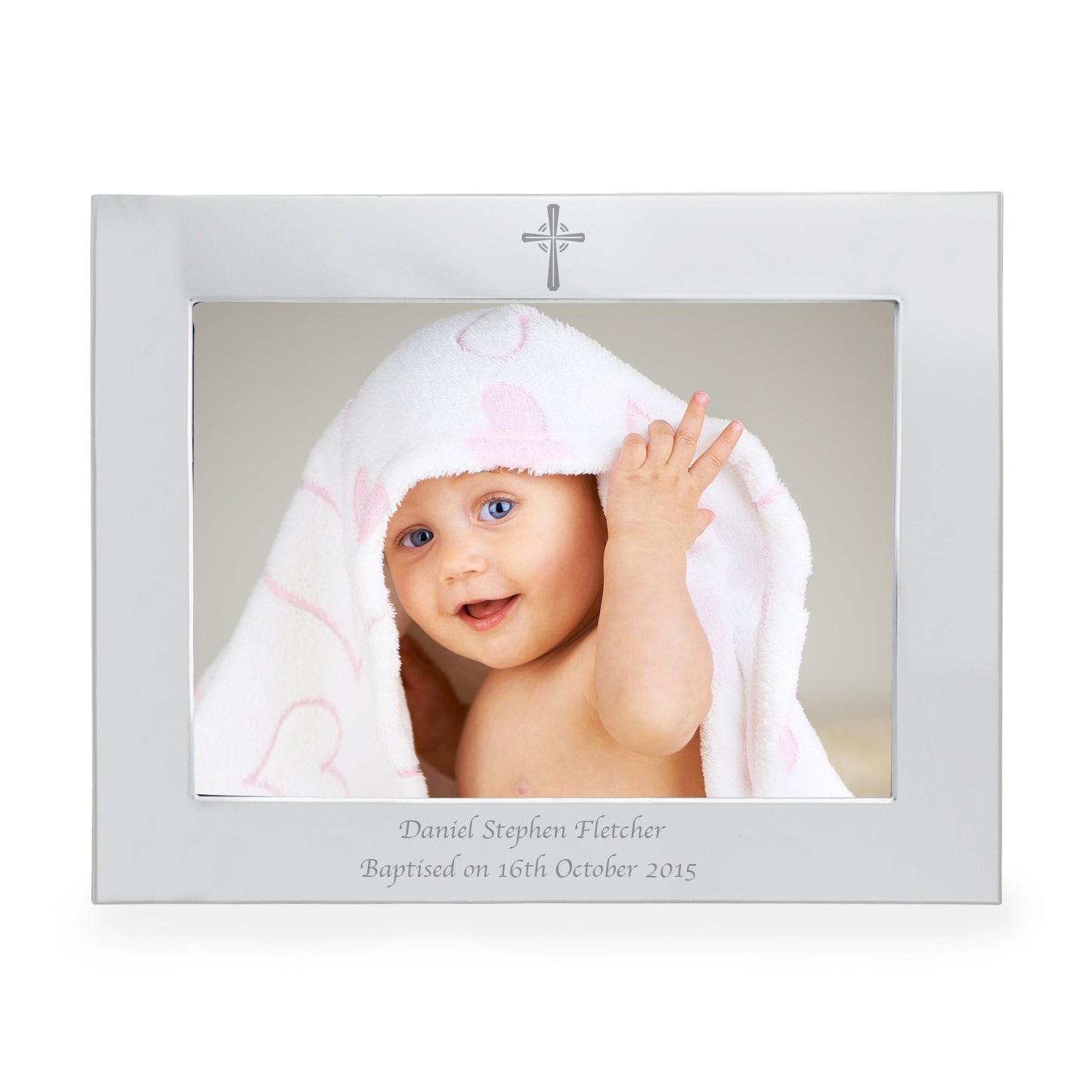 Personalised Silver 7x5 Landscape Cross Photo Frame - Personalise It!