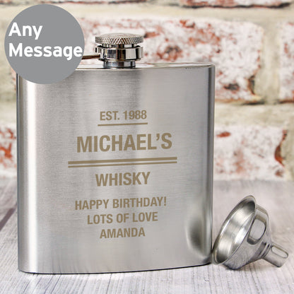 Personalised Any Message Stainless Steel Hip Flask - Personalise It!