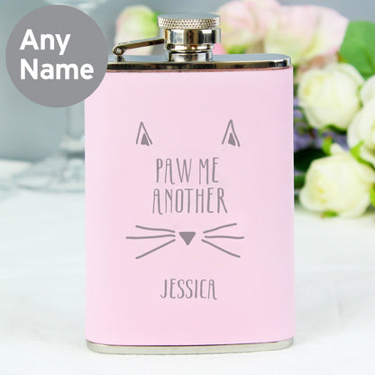 Personalised Paw Me Another Pink Hip Flask - Personalise It!