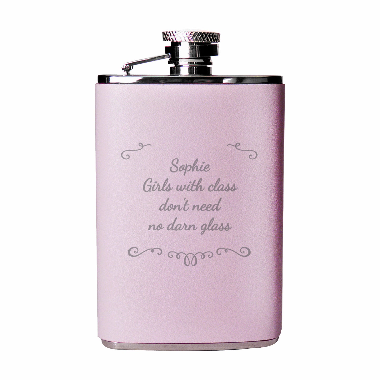 Personalised Ornate Pink Hip Flask - Personalise It!