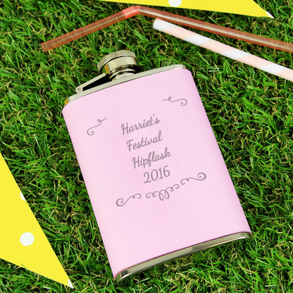 Personalised Ornate Pink Hip Flask - Personalise It!