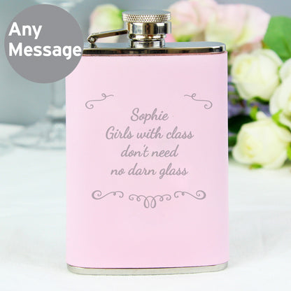 Personalised Ornate Pink Hip Flask - Personalise It!