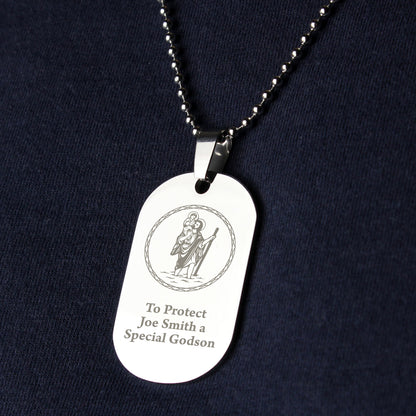Personalised St Christopher Stainless Steel Dog Tag Necklace - Personalise It!
