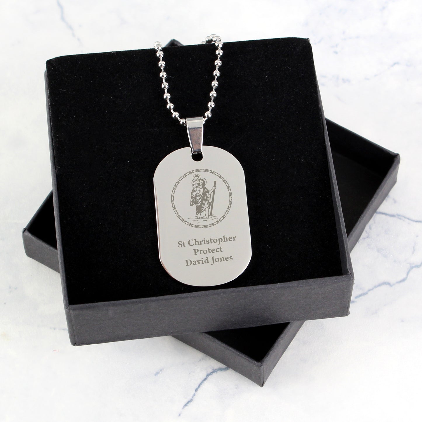 Personalised St Christopher Stainless Steel Dog Tag Necklace - Personalise It!