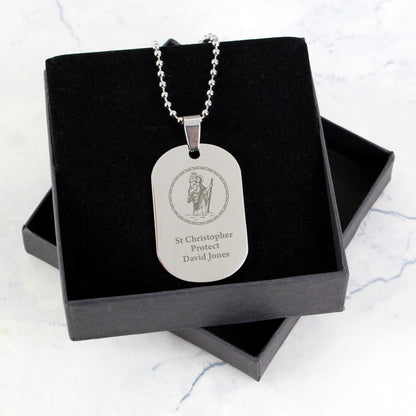 Personalised St Christopher Stainless Steel Dog Tag Necklace - Personalise It!