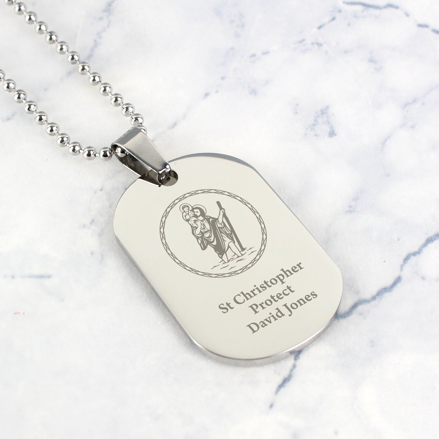 Personalised St Christopher Stainless Steel Dog Tag Necklace - Personalise It!