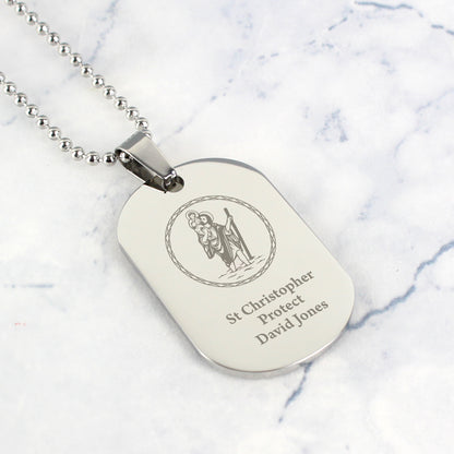 Personalised St Christopher Stainless Steel Dog Tag Necklace - Personalise It!