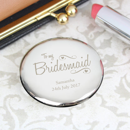 Personalised Bridesmaid Swirls & Hearts Compact Mirror - Personalise It!