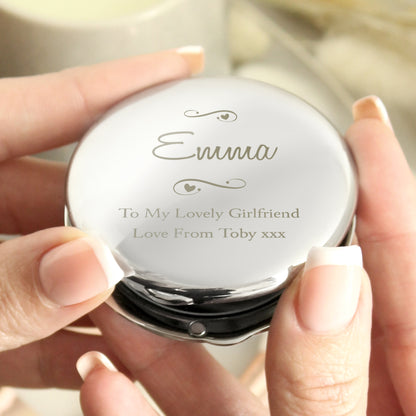 Personalised Any Message Swirls & Hearts Compact Mirror - Personalise It!