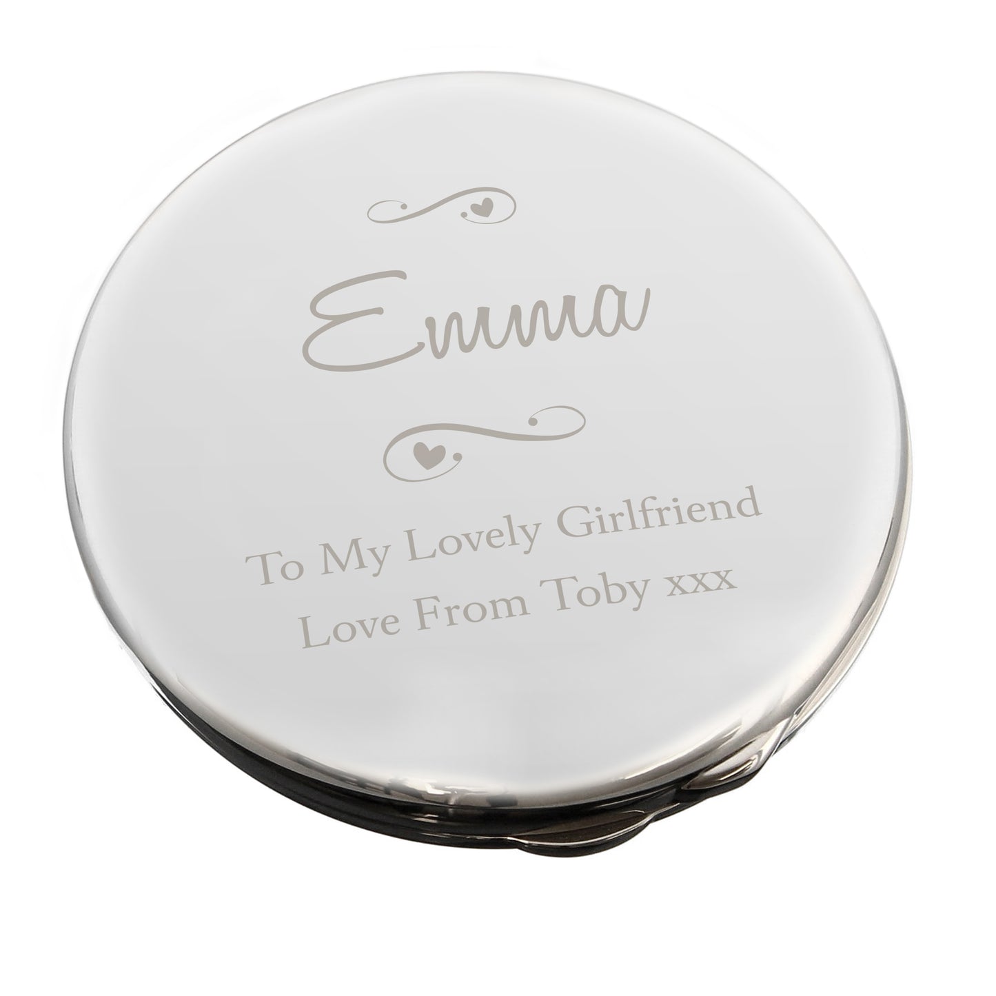 Personalised Any Message Swirls & Hearts Compact Mirror - Personalise It!