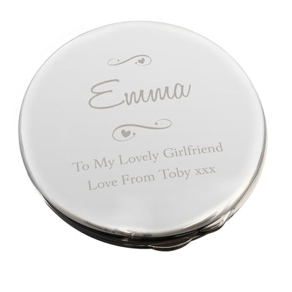 Personalised Any Message Swirls & Hearts Compact Mirror - Personalise It!