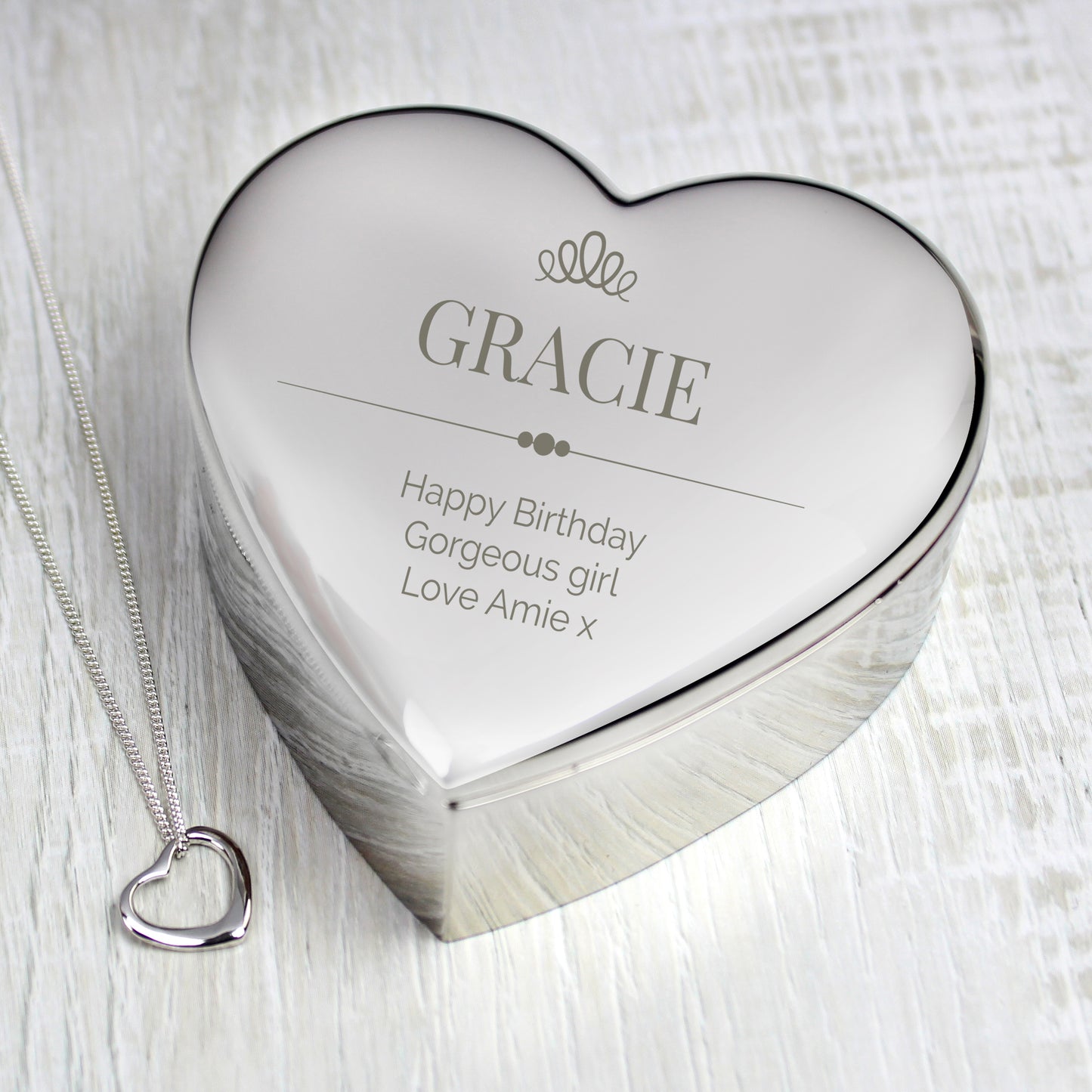 Personalised Elegant Crown Heart Trinket Box & Necklace Set - Personalise It!