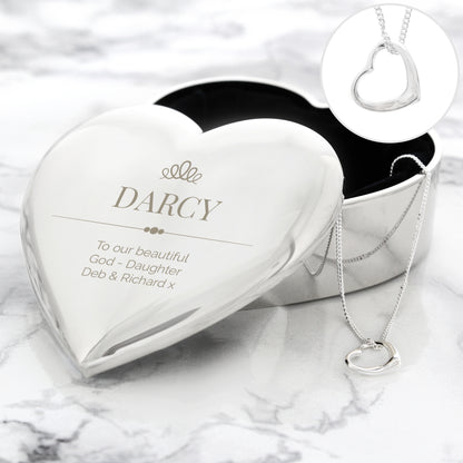 Personalised Elegant Crown Heart Trinket Box & Necklace Set - Personalise It!