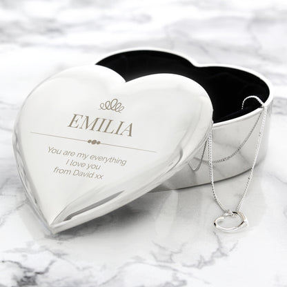 Personalised Elegant Crown Heart Trinket Box & Necklace Set - Personalise It!
