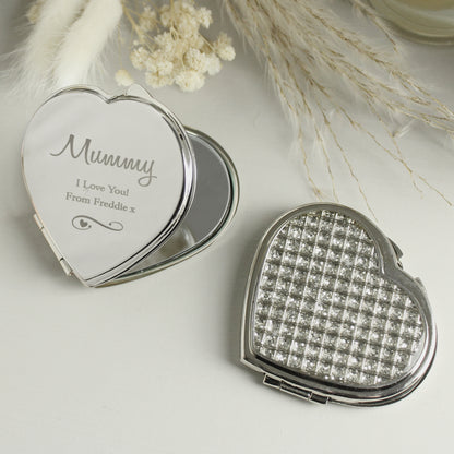 Personalised Swirls & Hearts Diamante Heart Compact Mirror - Personalise It!