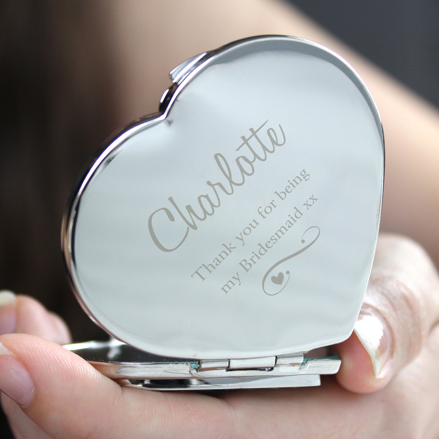 Personalised Swirls & Hearts Diamante Heart Compact Mirror - Personalise It!