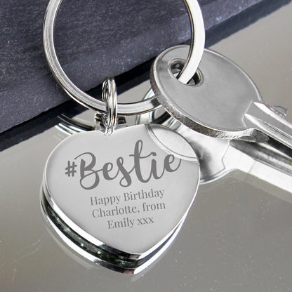 Personalised #Bestie Diamante Heart Keyring - Personalise It!