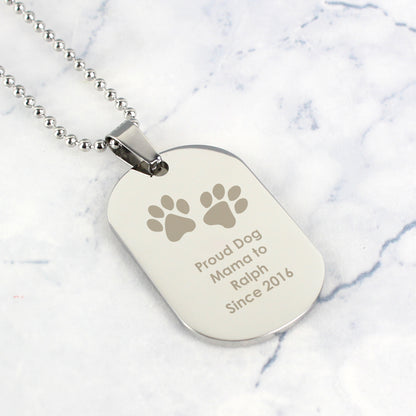Personalised Pawprints Stainless Steel Dog Tag Necklace - Personalise It!
