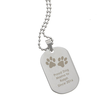 Personalised Pawprints Stainless Steel Dog Tag Necklace - Personalise It!