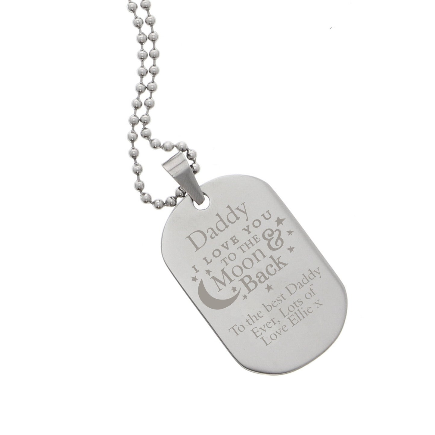 Personalised 'To The Moon & Back...' Stainless Steel Dog Tag Necklace - Personalise It!