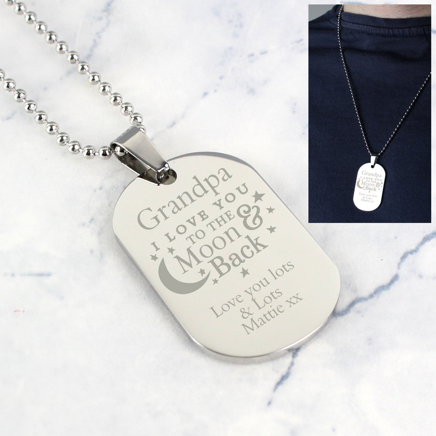 Personalised 'To The Moon & Back...' Stainless Steel Dog Tag Necklace - Personalise It!