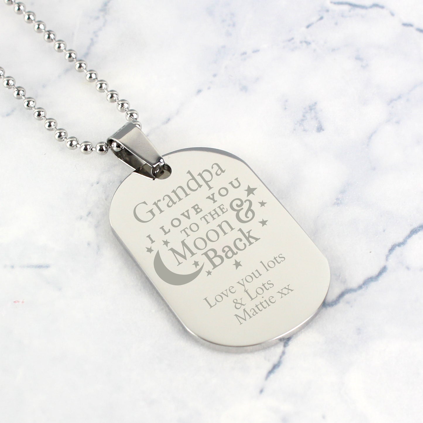 Personalised 'To The Moon & Back...' Stainless Steel Dog Tag Necklace - Personalise It!