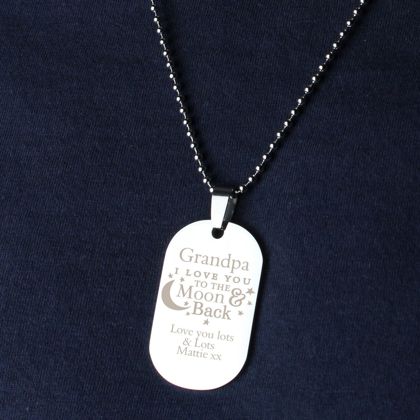 Personalised 'To The Moon & Back...' Stainless Steel Dog Tag Necklace - Personalise It!
