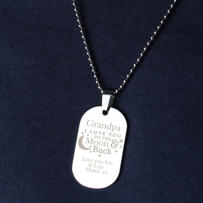 Personalised 'To The Moon & Back...' Stainless Steel Dog Tag Necklace - Personalise It!