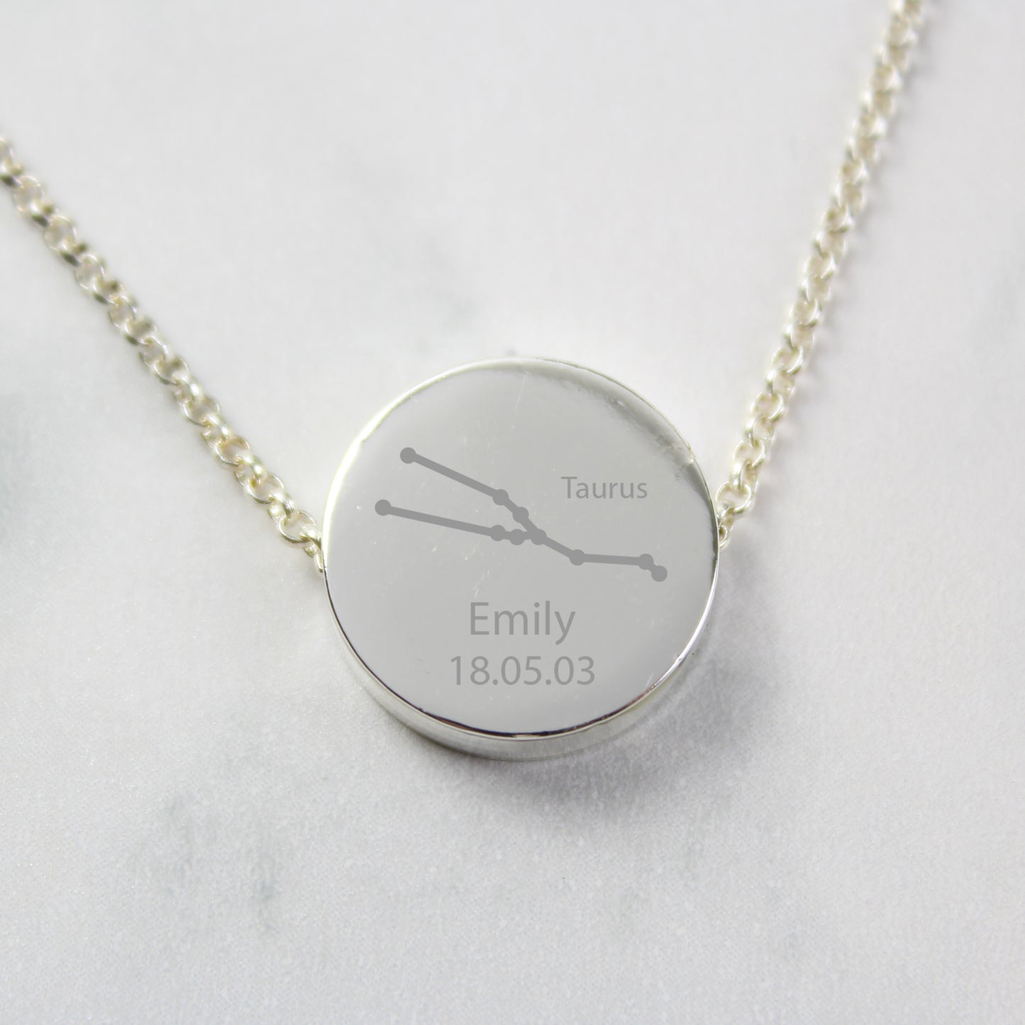 Personalised Taurus Zodiac Star Sign  Silver Tone Necklace (April 20th - May 20th) - Personalise It!