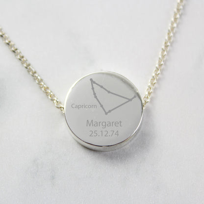 Personalised Capricorn Zodiac Star Sign Silver Tone Necklace (December 22nd - 19th January) - Personalise It!