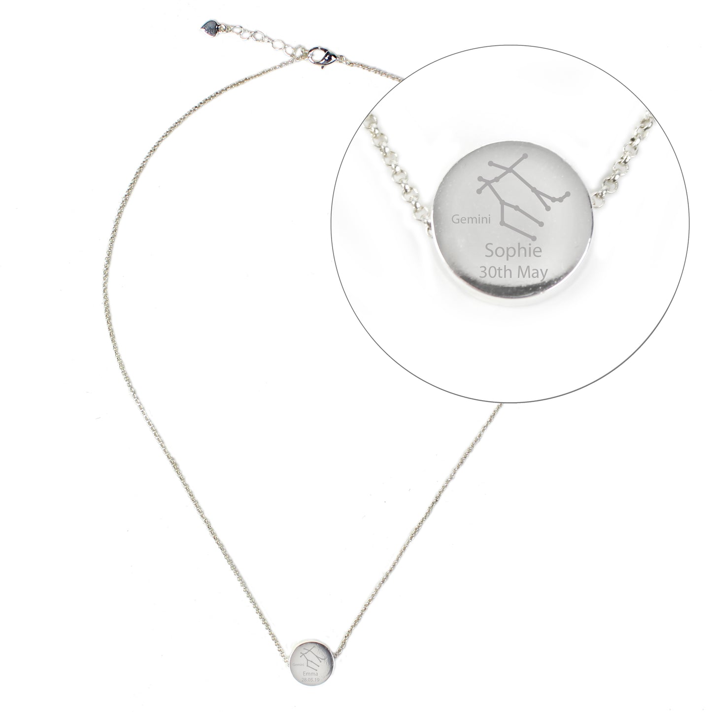 Personalised Gemini Zodiac Star Sign Silver Tone Necklace (May 21st - June 20th) - Personalise It!