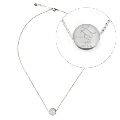 Personalised Gemini Zodiac Star Sign Silver Tone Necklace (May 21st - June 20th) - Personalise It!