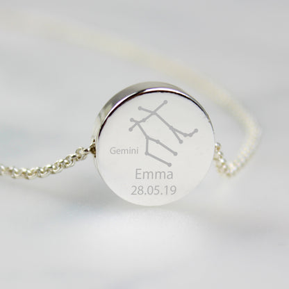Personalised Gemini Zodiac Star Sign Silver Tone Necklace (May 21st - June 20th) - Personalise It!