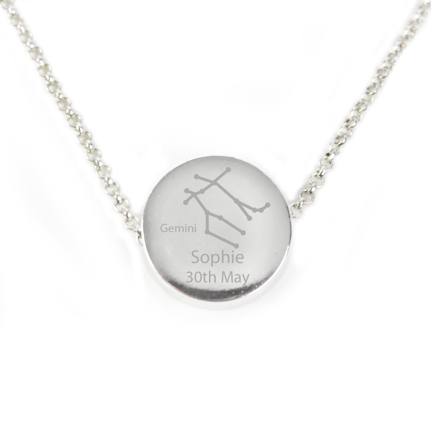 Personalised Gemini Zodiac Star Sign Silver Tone Necklace (May 21st - June 20th) - Personalise It!