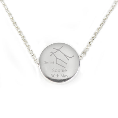Personalised Gemini Zodiac Star Sign Silver Tone Necklace (May 21st - June 20th) - Personalise It!