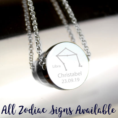 Personalised Libra Zodiac Star Sign Silver Tone Necklace (September 23rd - October 22nd) - Personalise It!