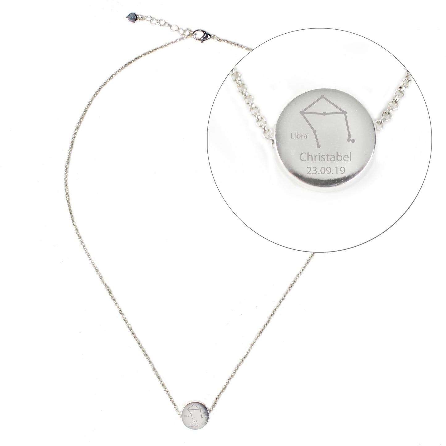 Personalised Libra Zodiac Star Sign Silver Tone Necklace (September 23rd - October 22nd) - Personalise It!
