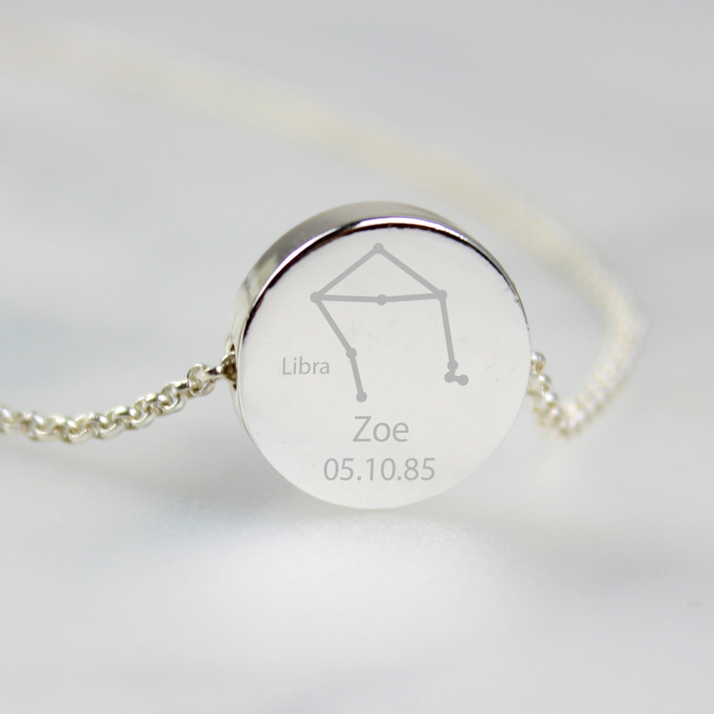 Personalised Libra Zodiac Star Sign Silver Tone Necklace (September 23rd - October 22nd) - Personalise It!