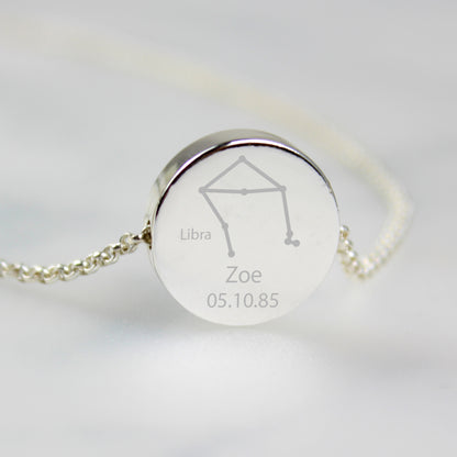 Personalised Libra Zodiac Star Sign Silver Tone Necklace (September 23rd - October 22nd) - Personalise It!