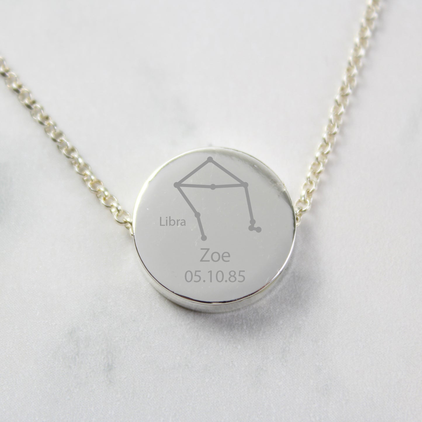 Personalised Libra Zodiac Star Sign Silver Tone Necklace (September 23rd - October 22nd) - Personalise It!