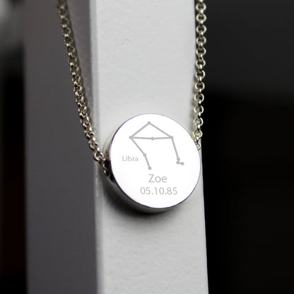 Personalised Libra Zodiac Star Sign Silver Tone Necklace (September 23rd - October 22nd) - Personalise It!