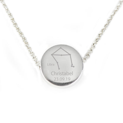 Personalised Libra Zodiac Star Sign Silver Tone Necklace (September 23rd - October 22nd) - Personalise It!